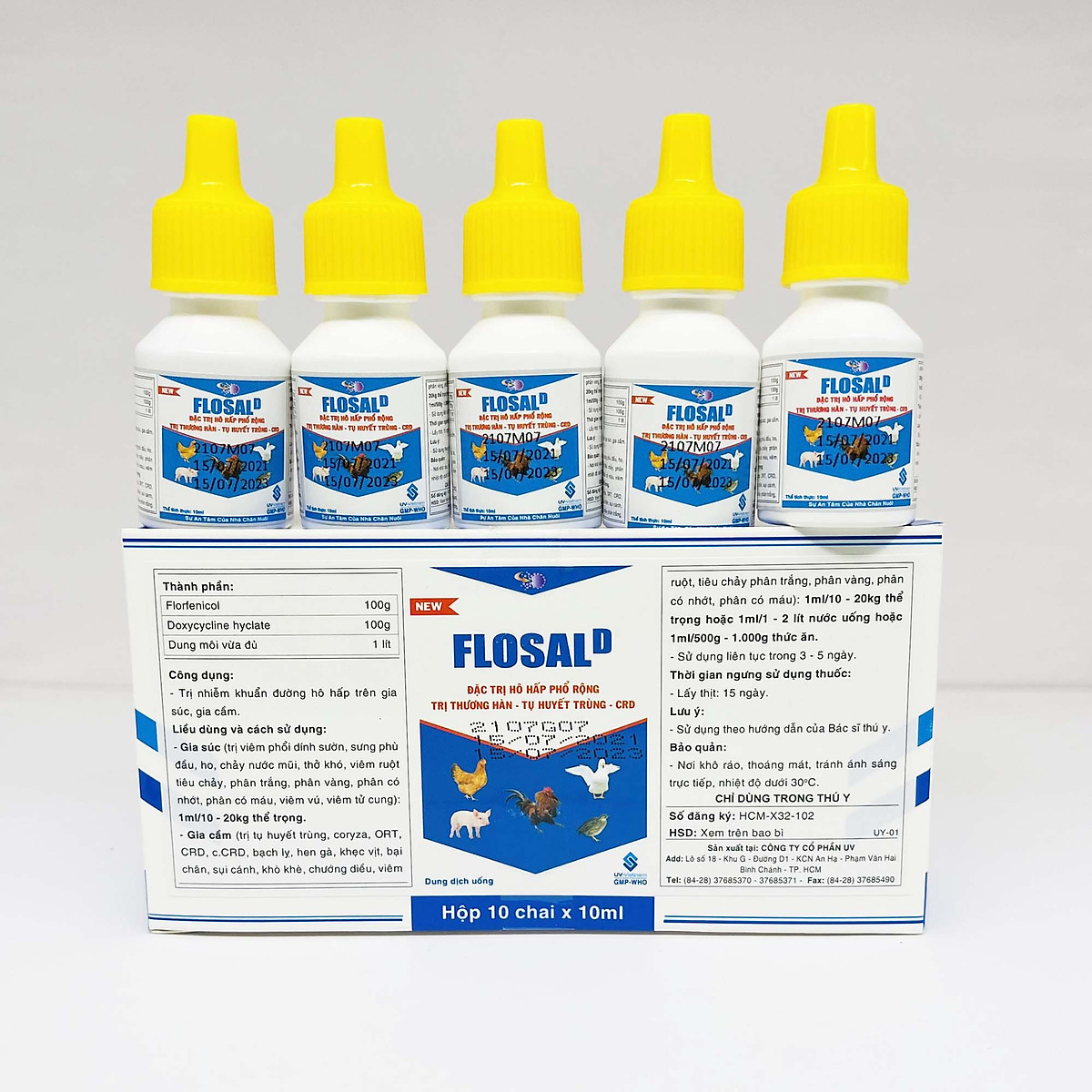 Trị nhiễm khuẩn đường hô hấp trên gia súc, gia cầm. FLOSAL D 10ML ( HỘP ...